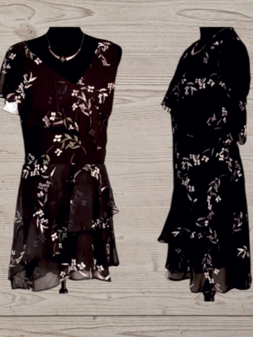 🆕 Black Floral Chiffon Dress w/ flutter sleeve!!! Brand New!  Size M